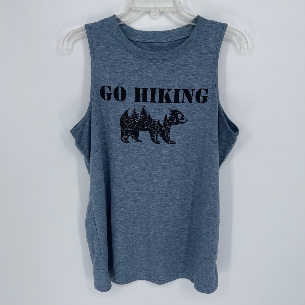 Women's Blue Go Hiking Bear Wilderness Graphic Muscle Tank Top Size XL
